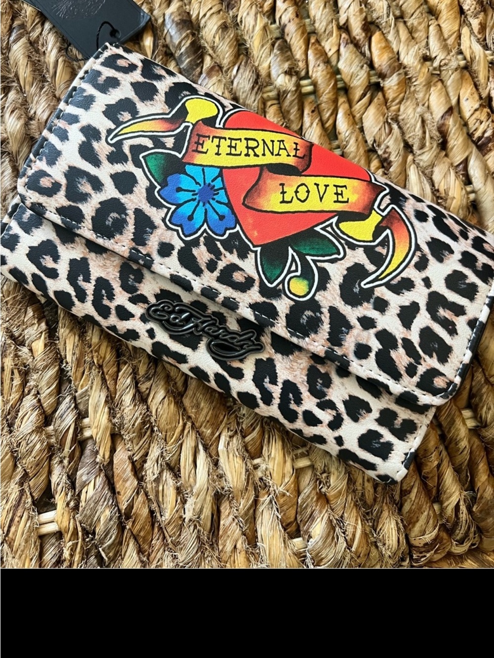 Ed Hardy "Eternal Love" Leopard Print Trifold Wallet /Clutch